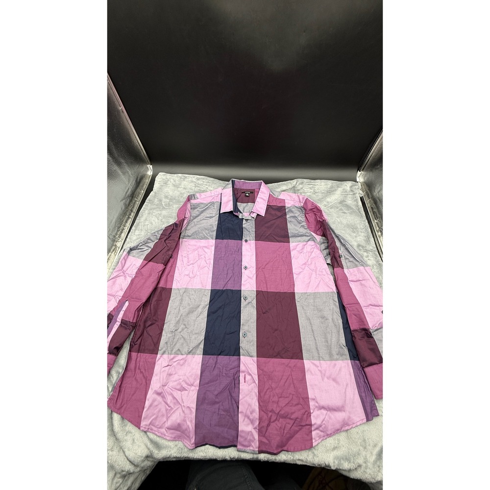 Alfani Mens XXL Purple Plaid Check Long Sleeve Button Down Cotton Shirt NWT